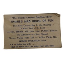 Jimmie&#39;s Mad House Of Fun Promotional Card 3.5 x 2.25 in Valley Park Mis... - £38.93 GBP