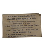Jimmie&#39;s Mad House Of Fun Promotional Card 3.5 x 2.25 in Valley Park Mis... - £39.10 GBP