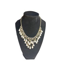 Vintage Gold and White Bead Bib Necklace 9in. drop - £14.94 GBP