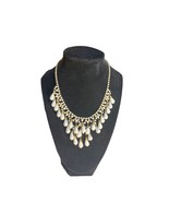 Vintage Gold and White Bead Bib Necklace 9in. drop - £14.72 GBP