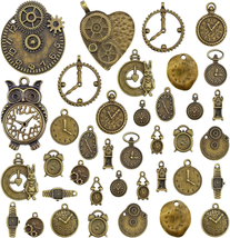 JIALEEY Antiqued Bronze Clock Face Charm Pendant, Wholesale Bulk Lots Mixed Gear - £9.32 GBP