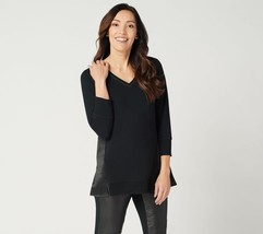 H by Halston V-Neck Mixed Media French Terry in Black Small - £23.39 GBP
