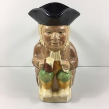 Wood &amp; Sons Toby Jug 6.75&quot; Seated Man Figurine Mug Pipe Brown Coat Green Yellow - £58.42 GBP