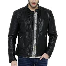 Men Black Leather Jacket, Mens Leather Jacket, Slim Fit Biker Fashion Black Leat - £140.58 GBP