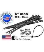 200 Black 6&quot; inch Wire Cable Zip Ties Nylon Tie Wraps 40lb USA Made Tige... - £11.12 GBP