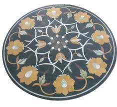 Marble Round Coffee Side Top Table Hakik Mosaic Floral Work Garden Decor H944 - £661.08 GBP+
