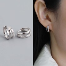 Double Huggie Hoop Earrings Pave CZ Diamond Hoop Earrings for Women Fine... - £11.74 GBP