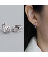 Double Huggie Hoop Earrings Pave CZ Diamond Hoop Earrings for Women Fine... - £11.42 GBP