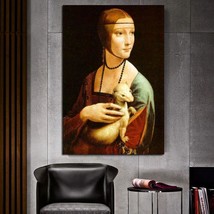 Hand Painted Oil Paintings Da Vinci Famous Ermine Woman Canvas Wall Art for Home - £312.34 GBP+