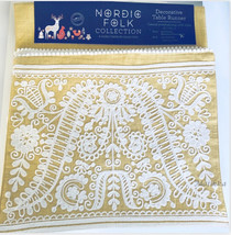 Nordic Folk Collection Embroidered Table Runner 72x14&quot; Yellow White - £65.03 GBP