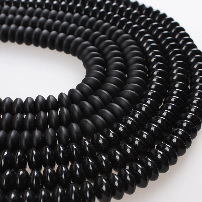 Natural Stone Matted Black Agate Rondelle Spacer Beads Abacus Onyx Loose Beads 6 - £9.05 GBP+