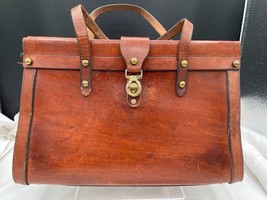 John Romain Brown Leather Purse Handbag Satchel Top Handle Style 312 Vintage - £50.65 GBP