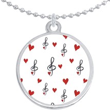 Music Treble Clef Red Hearts Round Pendant Necklace Beautiful Fashion Jewelry - £8.66 GBP