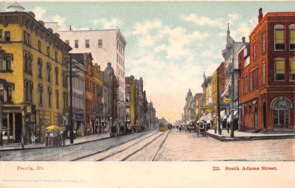 Primary image for Peoria Illinois South Adams Street ~ Curt Teich #333 Publ 1900s Postcard-
sho...