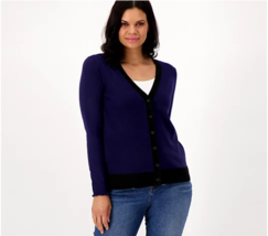 Candace Cameron Bure Button-Front V-Neck Cardigan (Navy/Blk, XXSmall) A516600 - £7.97 GBP