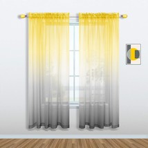 Set Of 1 Panel Pole Pocket Faux Linen Semi Sheer Drapes Ombre Voile Curtains For - £33.17 GBP
