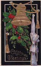 Christmas Greetings Gold Bell Holly Marthasville Missouri 1912 Postcard D60 - £5.58 GBP