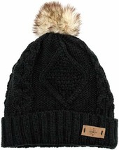 Solid Black - Beanie Women&#39;s Winter Fleece Fuzzy Lined Knitted PomPom - £20.32 GBP