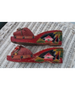 Wooden Sandals Red Carved Pagoda Hut in Heel, Philippines Vintage 1940&#39;s - £23.58 GBP