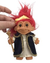Vtg RUSS Troll Doll 5&quot; Red Hair King Arthur Robe Scepter Crown - £7.66 GBP