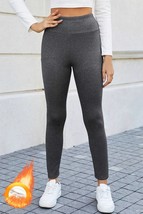 Dark Grey Fleece Lined Thermal Knit Ankle High Waist Leggings - £19.61 GBP