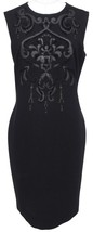 EMILIO PUCCI Dress Black Sleeveless Sheath Leather Crewneck Knee Length ... - £337.79 GBP