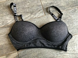Victorias Secret Pink Bralette Small Underwire Padded Strappy Sexy Black... - $348.24 MXN