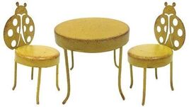 Small Garden Metal Table and 2 Lady Bug Chairs Set Mini Fairy Garden Fig... - $16.99
