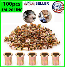 100 Pcs RIVET NUT Flat Head Threaded Insert 1/4-20 UNC Carbon Steel Nutsert SAE - £11.08 GBP