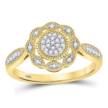 10kt Yellow Gold Womens Round Diamond Milgrain Cable Cluster Ring 1/8 Cttw - £206.23 GBP