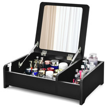 2-In-1 Vanity Dresser W/Flip-Top Mirror Tabletop Storage Box Makeup Laptop Black - £95.49 GBP