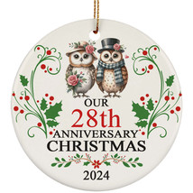 Cute Owl Bird Couple Love 28th Anniversary 2024 Ornament Gift 28 Years Christmas - £11.83 GBP