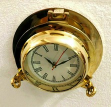 Solid Shiny Brass Ship Porthole Analog Clock Nautical Wall Hanging Clock... - £66.95 GBP