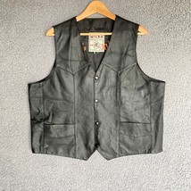 Wilda New York Vest Mens 3XL XXXL Black Leather Motorcycle Biker Pockets Jacket - $39.58