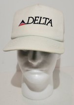 Delta Airlines Company Store White Leather Strap Adjust. Hat Mesh Back VTG - £8.96 GBP