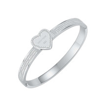 Cubic Zirconia &amp; Silver-Plated Halo Heart Bangle - £15.22 GBP