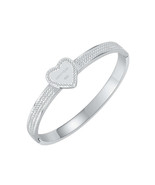 Cubic Zirconia &amp; Silver-Plated Halo Heart Bangle - £15.00 GBP