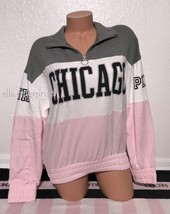 Victoria&#39;s Secret Pink Chicago Gray White Pink Colorblock Half Zip Pullo... - £58.72 GBP