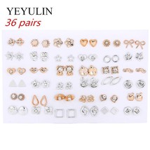 36Pairs/18pairs Earrings Mixed Styles Rhinestone Sun Flower Geometric Animal Pla - £10.50 GBP