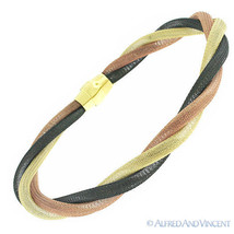 5.8mm Mesh-Chain Italian Bangle .925 2-Tone Sterling Silver Gold-Plated Bracelet - £44.38 GBP