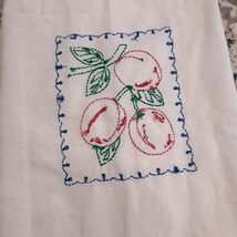 Vintage Embroidered towel cherry plum nectarine peach fruit floral Tea f... - $15.00