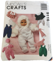 McCalls Sewing Pattern 9116 Baby Doll Clothing Clothes Hooded Jumpsuit Dress UC - £9.55 GBP