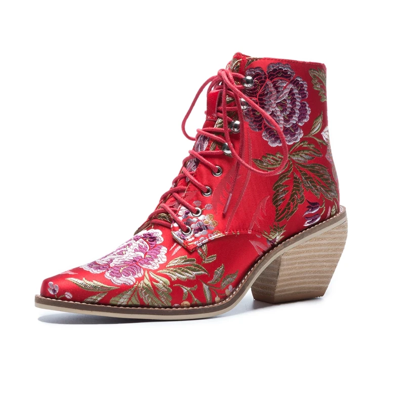 HOT sale Women ankle boots plus size 22-26.5cm Chinese style embroidered flowers - $77.86