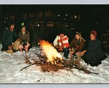 Winter Campfire Lake Sno-Tip Huntington IN College Hub UNP Chrome Postca... - $11.83