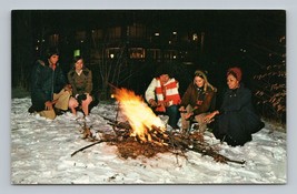 Winter Campfire Lake Sno-Tip Huntington IN College Hub UNP Chrome Postcard M16 - £9.29 GBP