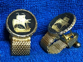 Vintage Pair Damascene Cufflinks Cuff Links w mesh strips Ships possibly Toledo - £28.43 GBP