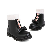 Autumn Winter Lolita Ankle Boots for Women Chunky Heels Pink Black White Cute Bo - £59.72 GBP