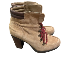 Gianni Bini Tan Suede Leather Ankle Boots Womens 6 Block Heel Laces - £19.75 GBP