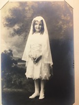 Creepy Little Girl  First Communion Antique Photograph The Marion Studio MA - £23.58 GBP