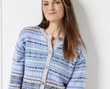 Talbots Women’s Crewneck Fair Isle Cardigan Petite Medium Purple Gray NWT - $37.04